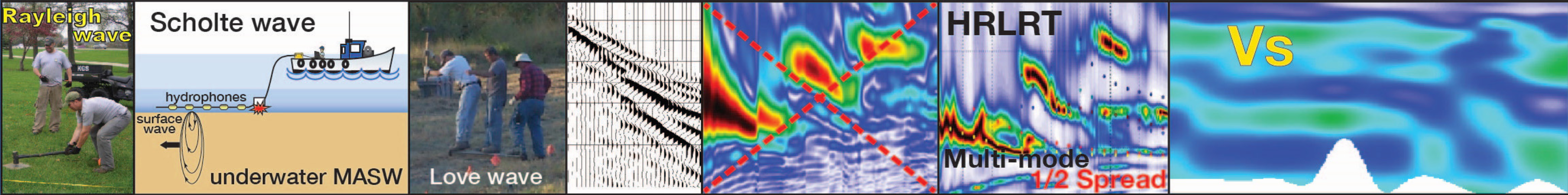 SurfSeis: Rayleigh wave, Scholte wave (hydrophones, surface wave), underwater MASW , Love wave