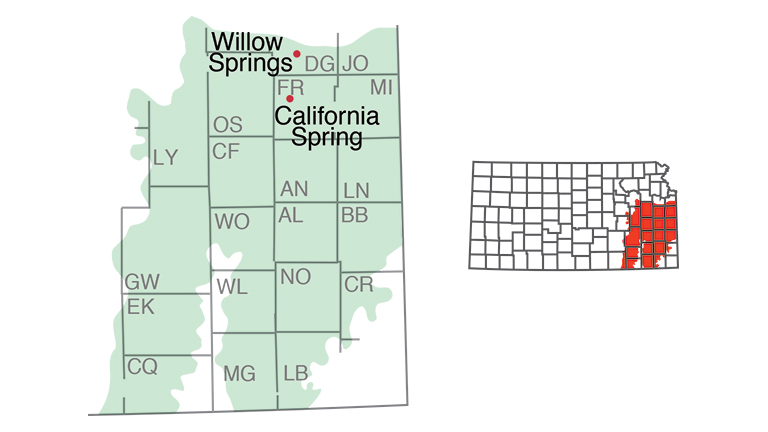 "Springs in the Osage Cuestas and Cherokee Lowlands regions."