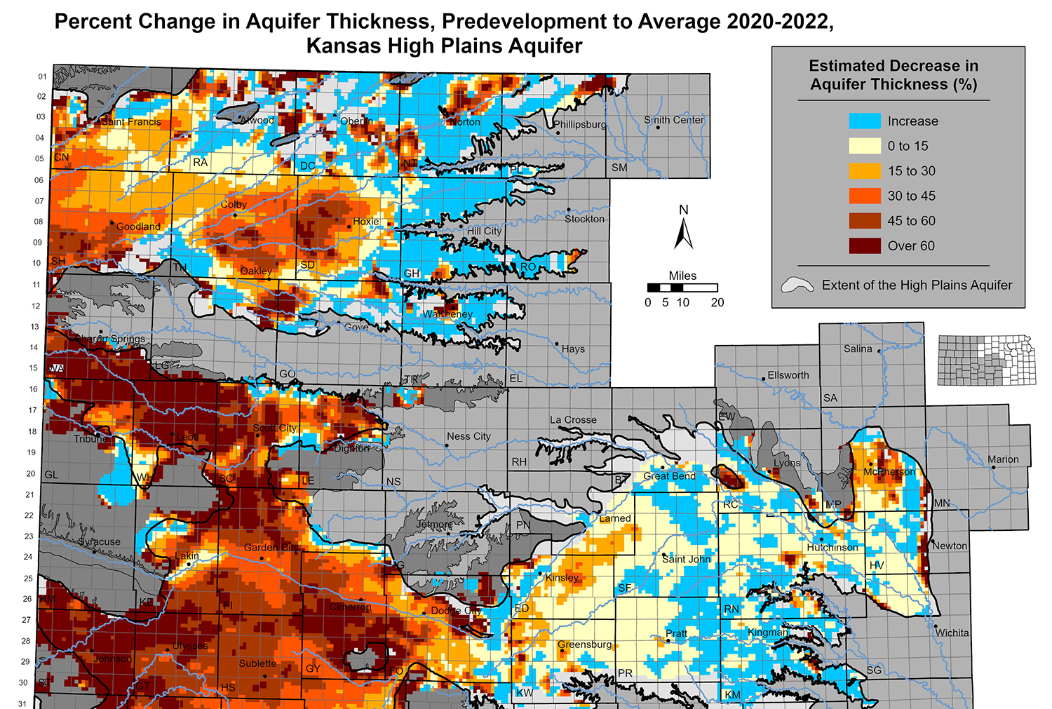 Map showing change in aquifer thickness