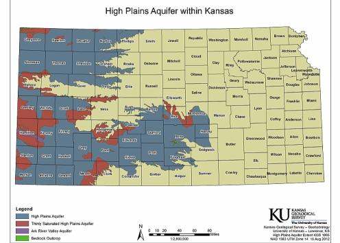 Map of Kansas showing the extent of the High Plains Aquifer.