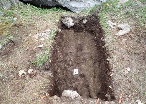 Top of the late Pleistocene loess exposed in front of Bluefish Cave IV.